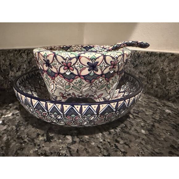 Javier Servin Mexico Talavera Soup Serving Bowl w/ Ladle & Underplate - Picture 12 of 12